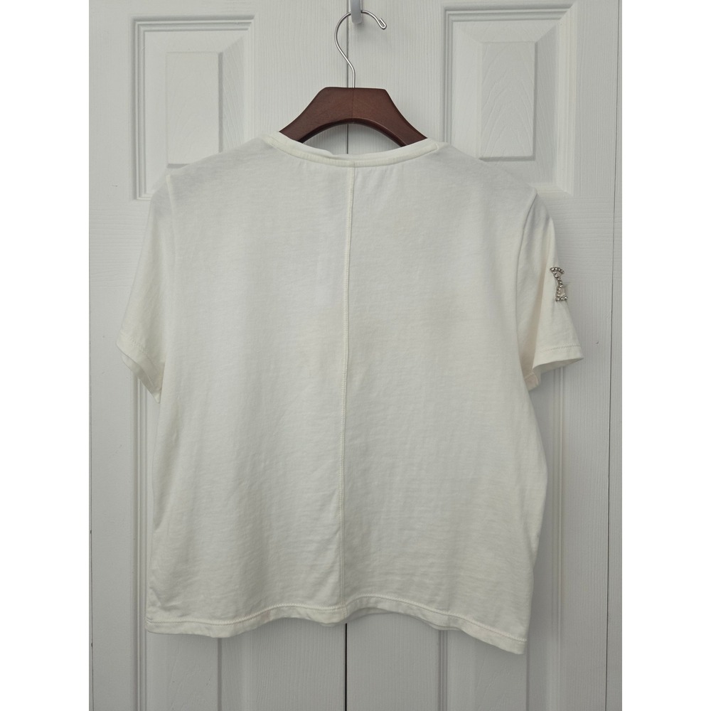 Alice + Olivia T-Shirt Cindy Crystal Star Embellished Women L Off White NWT $225 - Picture 4 of 8